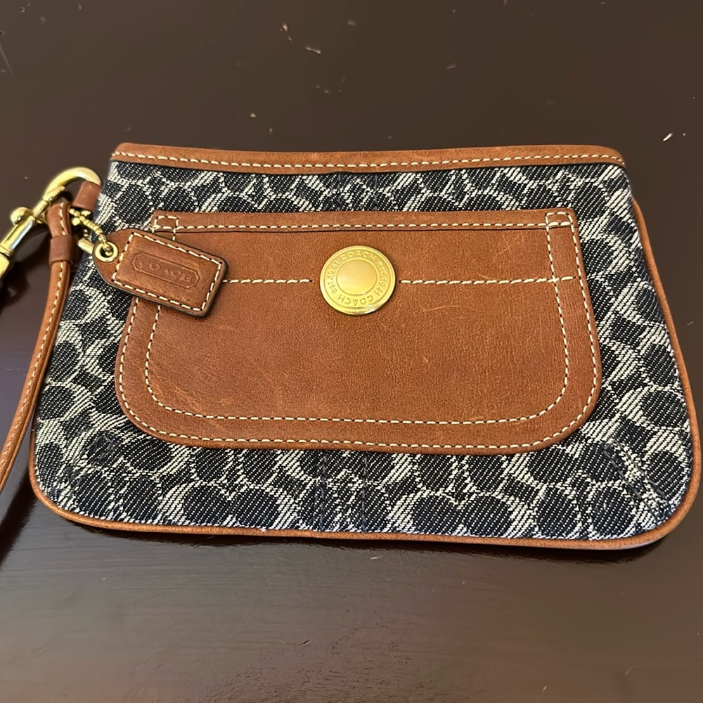 Coach Brown Leather & Black Signature Canvas Wristlet